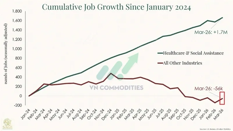 Tăng trưởng việc l&agrave;m tại Mỹ đang phụ thuộc lớn v&agrave;o khu vực y tế v&agrave; dịch vụ x&atilde; hội